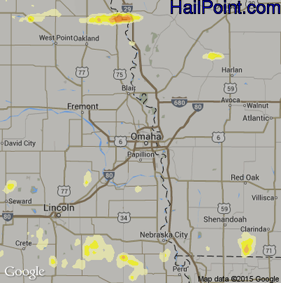 Hail Map for Omaha, NE Region on July 7, 2016 