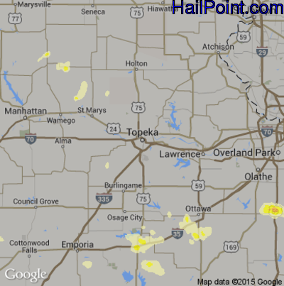 Hail Map for Topeka, KS Region on July 7, 2016