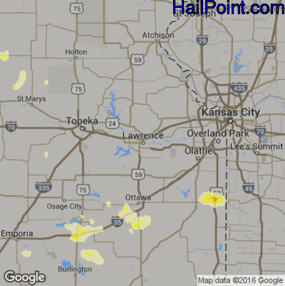Hail Map for Lawerence, KS Region on July 7, 2016