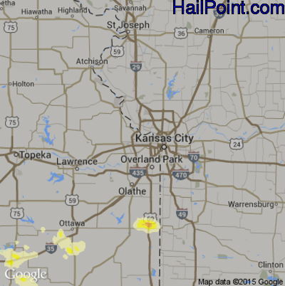 Hail Map for Kansas City, KS Region on July 7, 2016