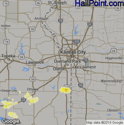 Hail Map for Shawnee, KS Region on July 7, 2016