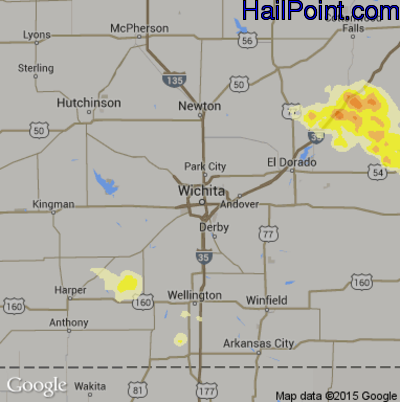 Hail Map for Wichita, KS Region on July 8, 2016 