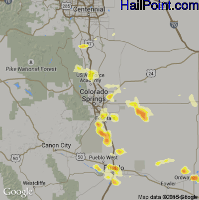 Hail Map for Colorado Springs, CO Region on July 8, 2016