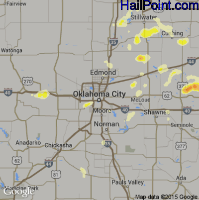 Hail Map for Oklahoma City, OK Region on July 8, 2016