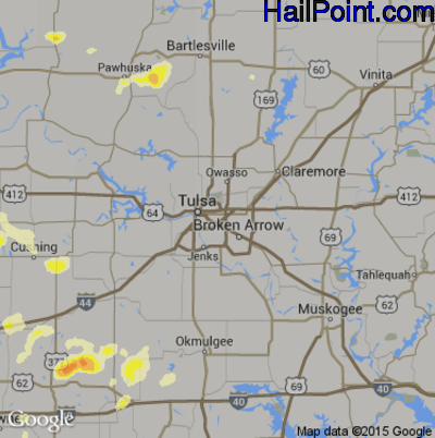 Hail Map for Tulsa, OK Region on July 8, 2016