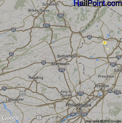 Hail Map for Allentown, PA Region on July 8, 2016