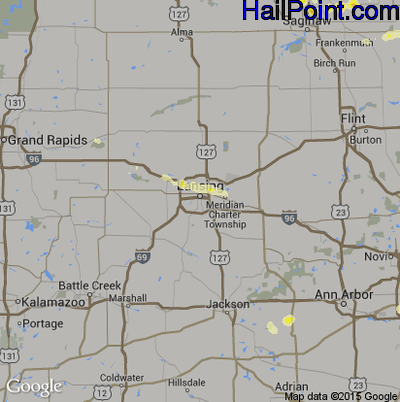 Hail Map for Lansing, MI Region on July 8, 2016