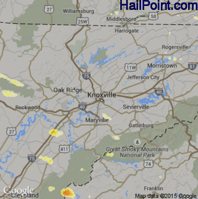 Hail Map for Knoxville, TN Region on July 8, 2016