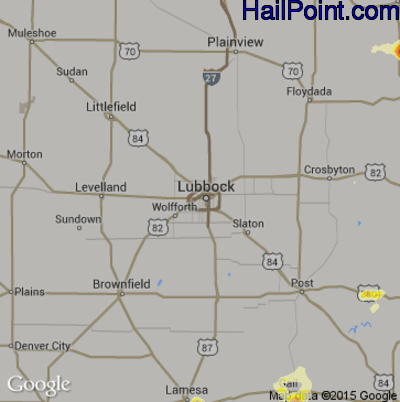 Hail Map for Lubbock, TX Region on July 8, 2016 