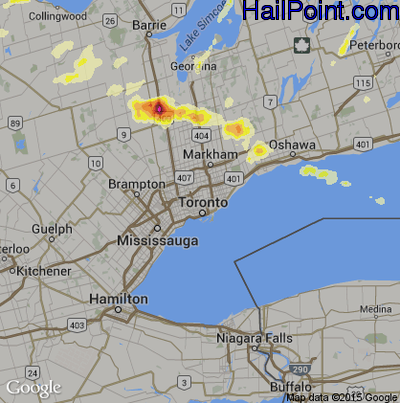 Hail Map for Toronto, Can Region on July 8, 2016