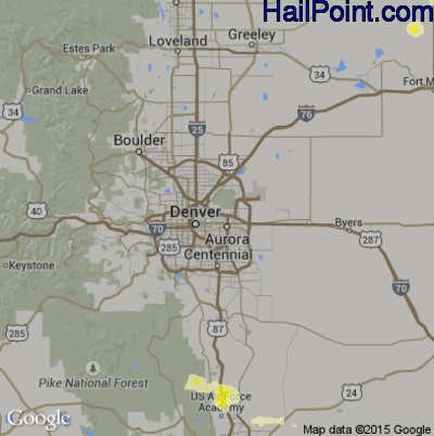 Hail Map for Denver, CO Region on July 8, 2016
