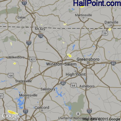 Hail Map for Winston-Salem, NC Region on July 8, 2016