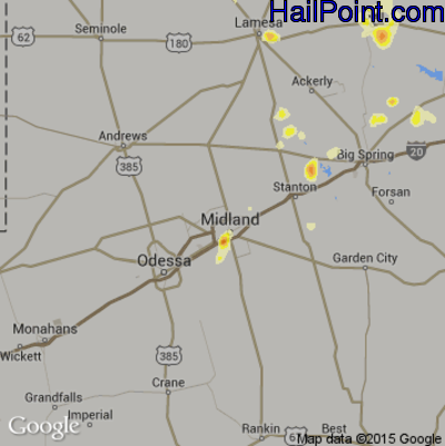 Hail Map for Midland, TX Region on July 8, 2016