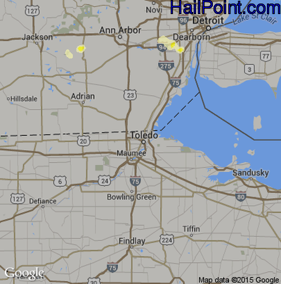 Hail Map for Toledo, OH Region on July 8, 2016