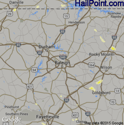 Hail Map for Raleigh, NC Region on July 8, 2016 