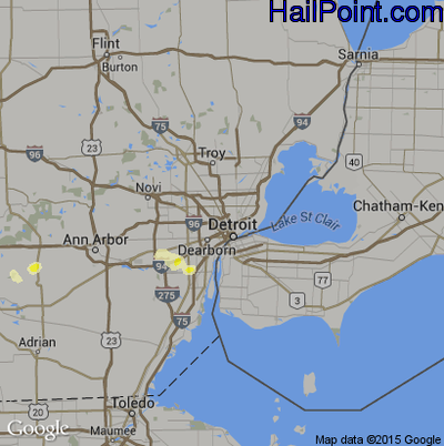 Hail Map for Detroit, MI Region on July 8, 2016