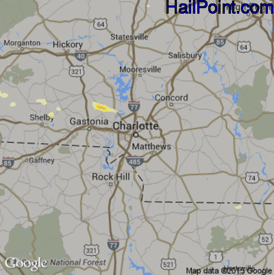 Hail Map for Charlotte, NC Region on July 8, 2016