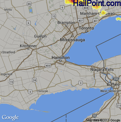 Hail Map for Hamilton, Can Region on July 9, 2016