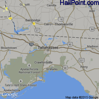 Hail Map for Tallahassee, FL Region on July 9, 2016 
