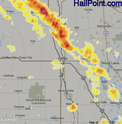 Hail Map for Fargo, ND Region on July 10, 2016