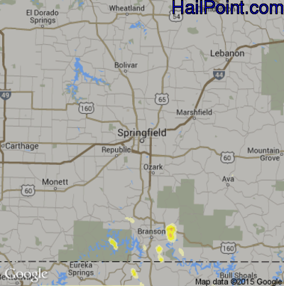 Hail Map for Springfield, MO Region on July 10, 2016