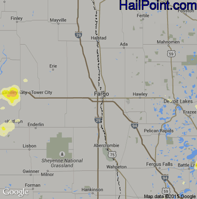 Hail Map for Fargo, ND Region on July 11, 2016