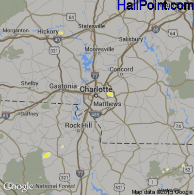Hail Map for Charlotte, NC Region on July 11, 2016 