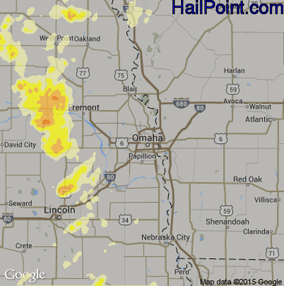 Hail Map for Omaha, NE Region on July 11, 2016 