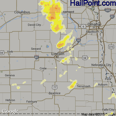 Hail Map for Lincoln, NE Region on July 12, 2016