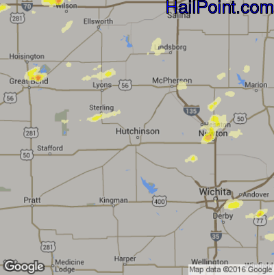 Hail Map for Hutchinson, KS Region on July 12, 2016