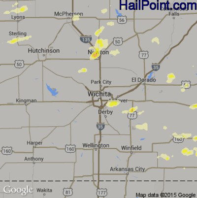 Hail Map for Wichita, KS Region on July 12, 2016