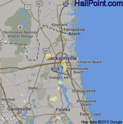 Hail Map for Jacksonville, FL Region on July 12, 2016