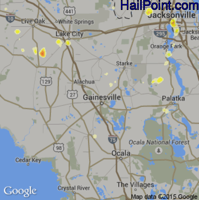 Hail Map for Gainesville, FL Region on July 12, 2016