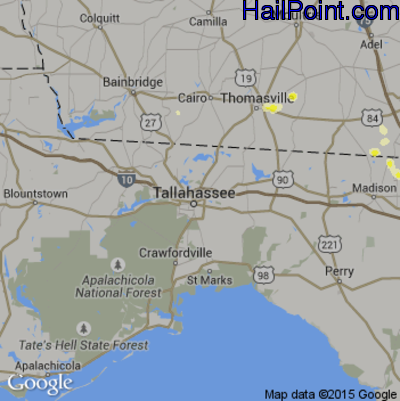 Hail Map for Tallahassee, FL Region on July 12, 2016