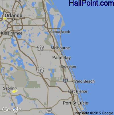 Hail Map for Palm Bay, FL Region on July 12, 2016