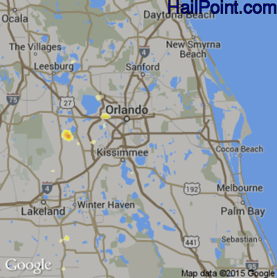 Hail Map for Orlando, FL Region on July 12, 2016