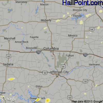 Hail Map for Columbia, MO Region on July 13, 2016