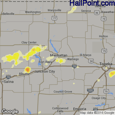 Hail Map for Mahhattan, KS Region on July 13, 2016