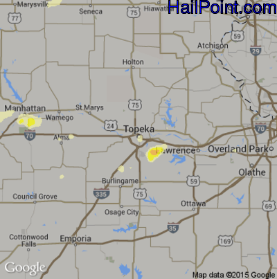 Hail Map for Topeka, KS Region on July 13, 2016