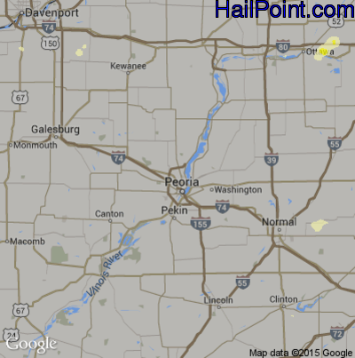 Hail Map for Peoria, IL Region on July 13, 2016
