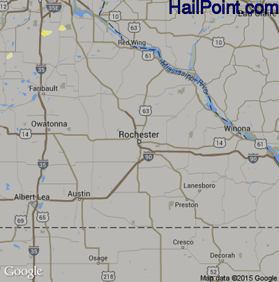Hail Map for Rochester, MN Region on July 13, 2016