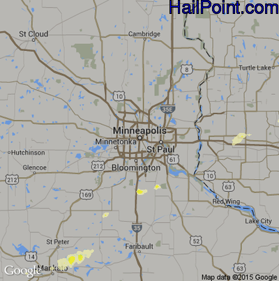 Hail Map for Minneapolis, MN Region on July 13, 2016
