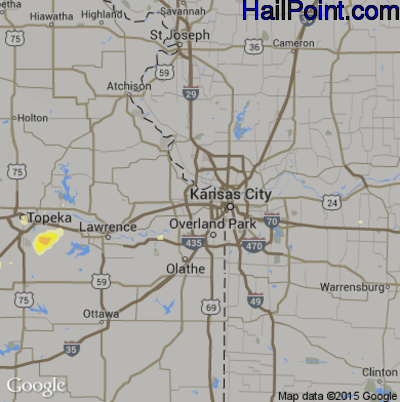 Hail Map for Kansas City, KS Region on July 13, 2016