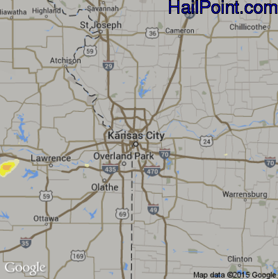 Hail Map for Kansas City, MO Region on July 13, 2016