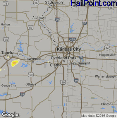 Hail Map for Shawnee, KS Region on July 13, 2016 