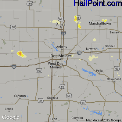 Hail Map for Des Moines, IA Region on July 13, 2016