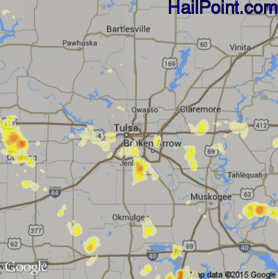 Hail Map for Tulsa, OK Region on July 13, 2016 