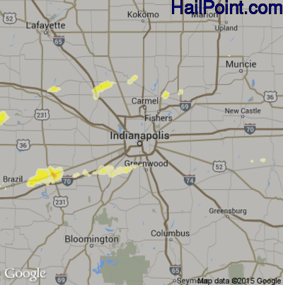 Hail Map for Indianapolis, IN Region on July 13, 2016