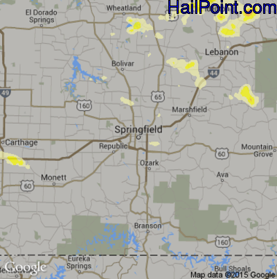 Hail Map for Springfield, MO Region on July 13, 2016