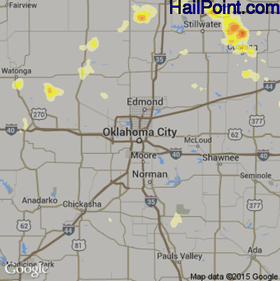 Hail Map for Oklahoma City, OK Region on July 14, 2016